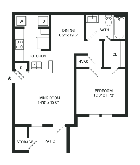 a floor plan of a small apartment with a bedroom and a living room